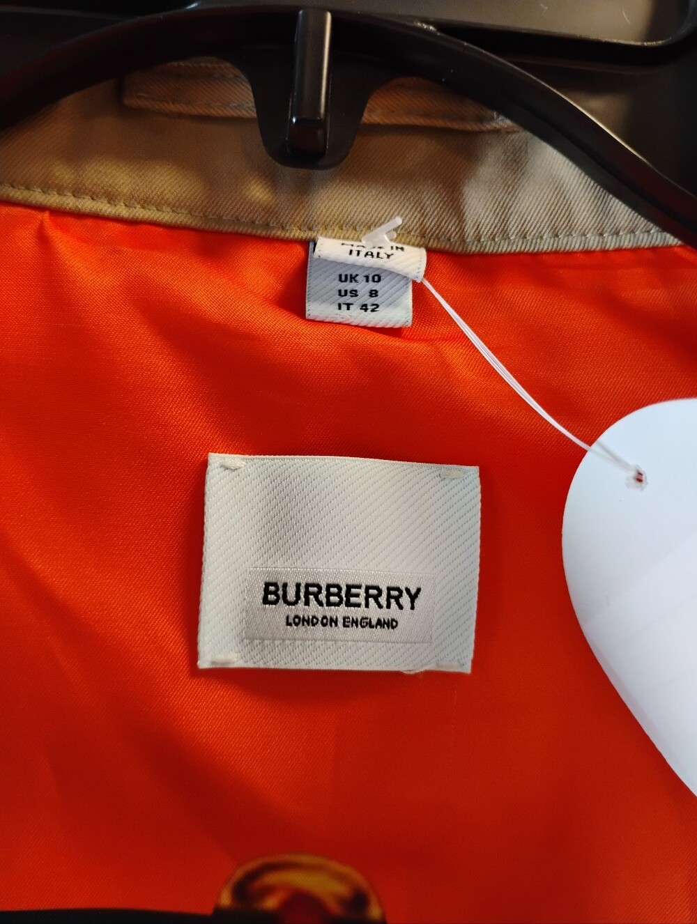 Burberry Beige Trench Coat with Orange Lining and Logo Panel / RARE FIND / - Picture 10 of 15